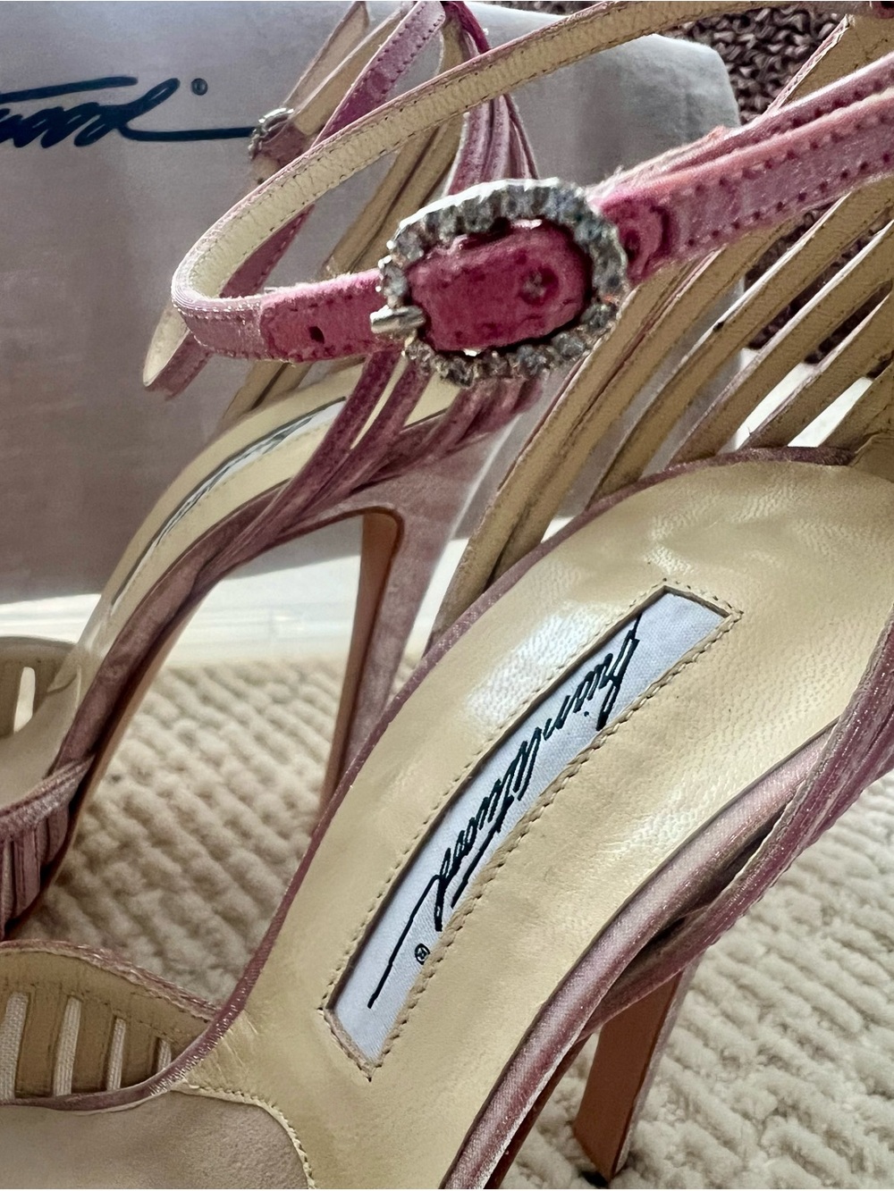 Brian Atwood Rare Pink Metallic Strappy Stiletto Sandals - Picture 5 of 12